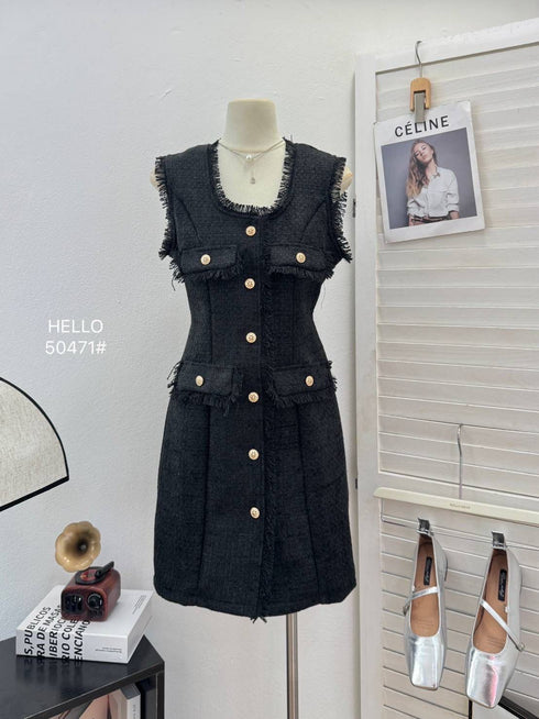 Tweed Sleeveless Short Dress